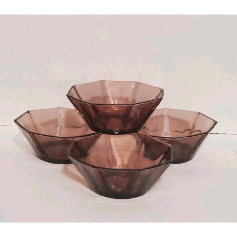 Hazel Atlas Moroccan Amethyst Bowls Octagon Small Berry Purple Dish Vtg Lot Of 4